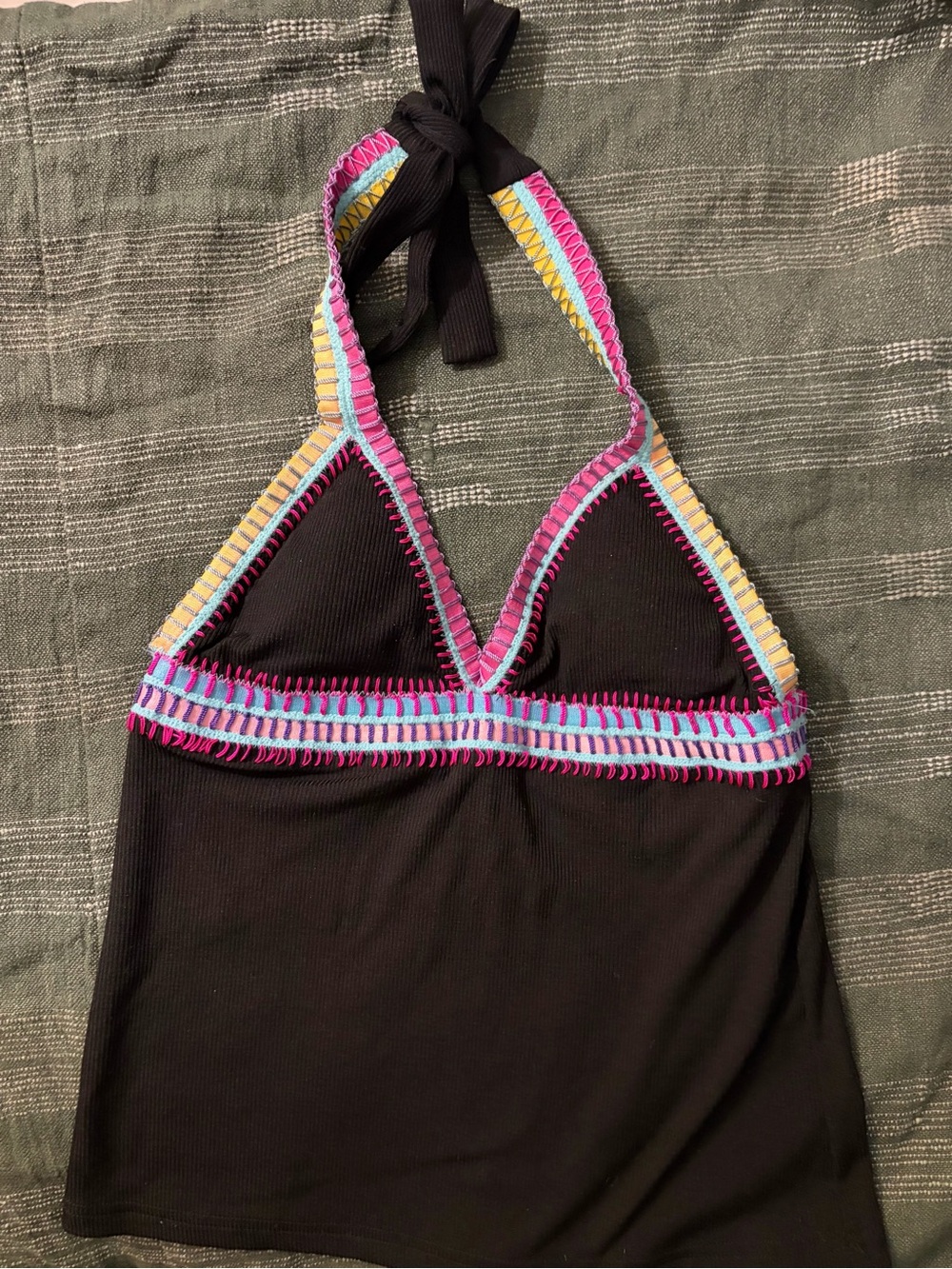 Black Halter Swim Camisole with Pink & Yellow Trim
